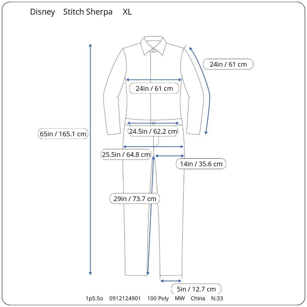 Disney Lilo & Stitch Pajamas Mens XL Costume Unionsuit Faux Sherpa Hoodie Hooded - Picture 7 of 7